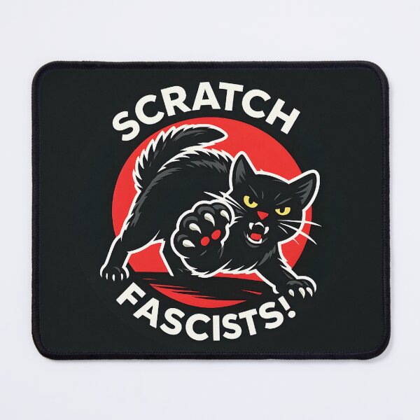 Item preview, Scratch Fascists! Angry Black Cat Protest Sticker – Red Impact Circle Bold Sabo-Style Kitty Design designed and sold by WAUZ.