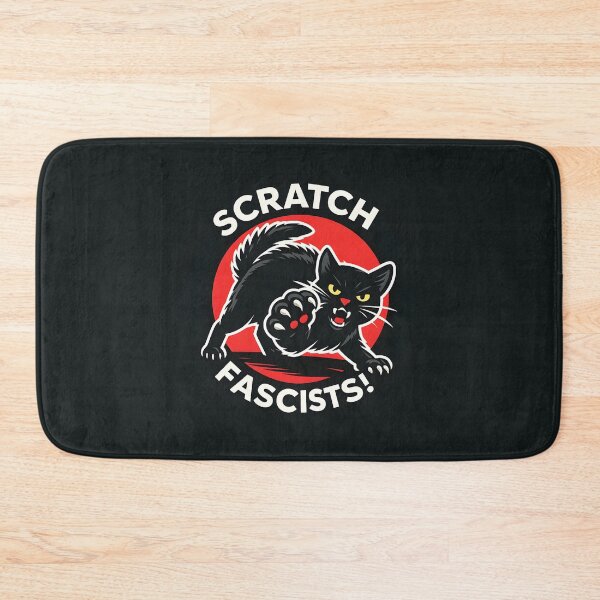 Item preview, Scratch Fascists! Angry Black Cat Protest Sticker – Red Impact Circle Bold Sabo-Style Kitty Design designed and sold by WAUZ.