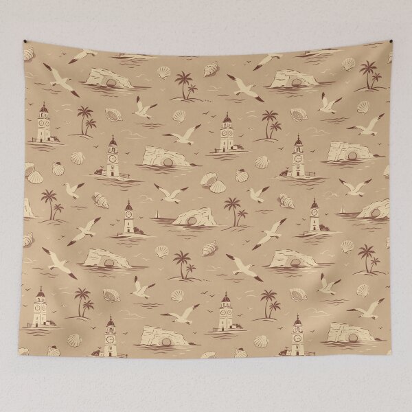 Item preview, Ramsgate Harbour Heritage Toile Coastal Clock Tower Pattern designed and sold by chihuahuashower.