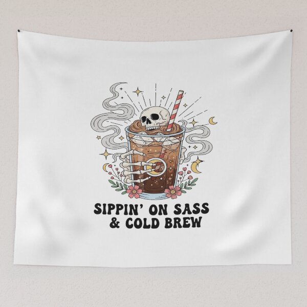 Item preview, Sippin’ on Sass & Cold Brew • Gothic Coffee Lover Design • Bold Retro Skeleton Art designed and sold by Bright Nest Studio.