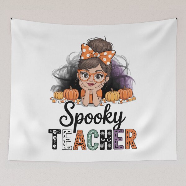 Item preview, Messy Bun Spooky Teacher Womens Bleached Halloween Teachers designed and sold by papertaless.
