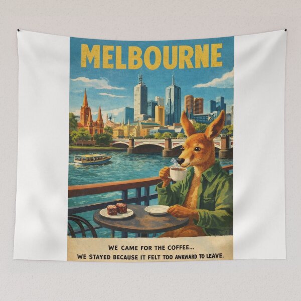 Item preview, Melbourne Yarra River Cafe Culture and Princes Bridge Skyline designed and sold by Places On Earth.