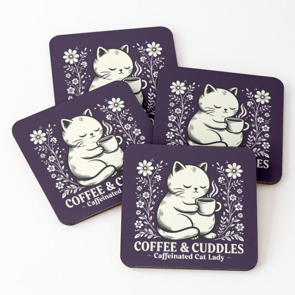 Item preview, Coffee & Cuddles Caffeinated Cat Lady Cute Cozy Floral Cat Lover Gift designed and sold by Syrupulse.
