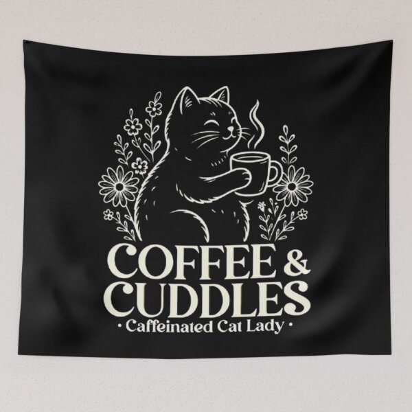 Item preview, Caffeinated Cat Lady Coffee & Cuddles Cute Floral Kitty Coffee Addict designed and sold by Syrupulse.