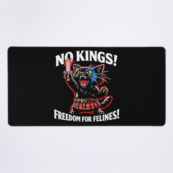 Item preview, No Kings! Braveheart Cat T-Shirt – William Wallace Feline Rebellion | Funny Anti-Monarchy Protest Cat Shirt with Blue Face Paint & Sword designed and sold by WAUZ.