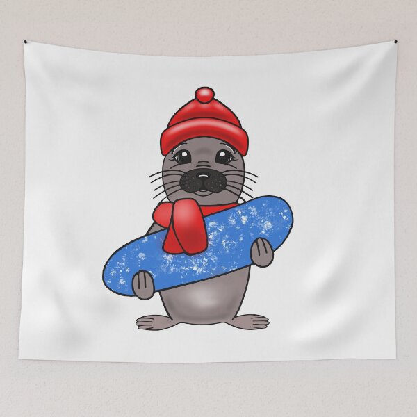 Item preview, Cute Grey Seal Holding A Snowcovered Snowboard designed and sold by Sartoris Art.