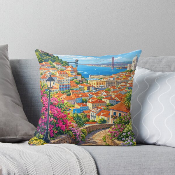 Item preview, Lisbon Portugal Travel Art – Colorful Cityscape Wall Art, Alfama Illustration, Vintage Coastal Print designed and sold by varunmav.