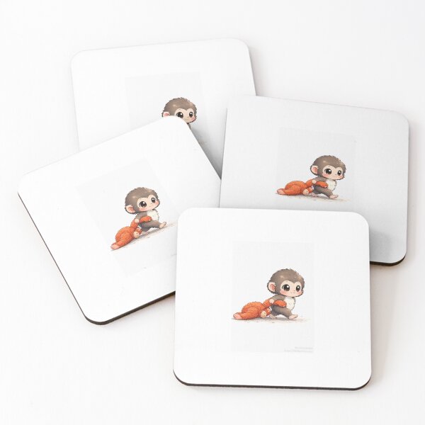 Item preview, Lindo monito bebé con juguete | Adorable ilustración de animal de dibujos animados designed and sold by GrimNest.