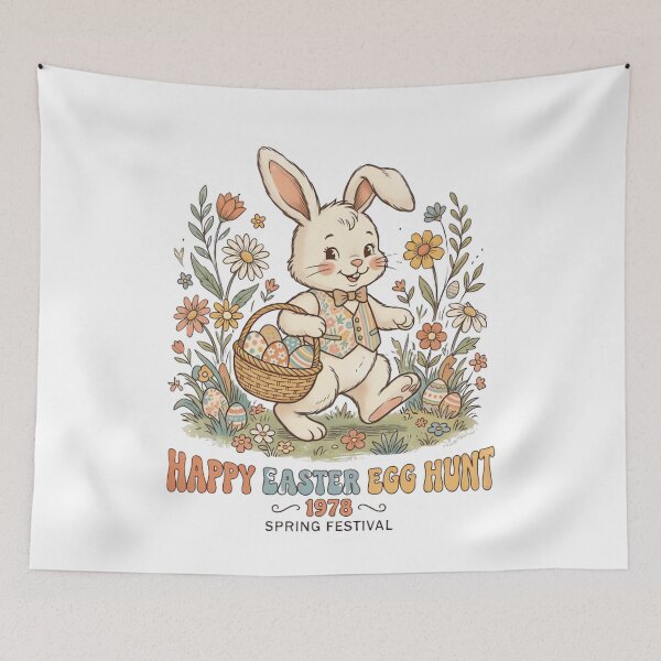Item preview, Vintage Easter Bunny Retro 70s Egg Hunt Design designed and sold by urbinet.