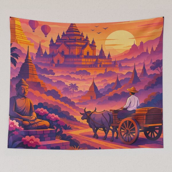 Item preview, Bagan Myanmar Sunset Travel Poste designed and sold by MatthewHeights.