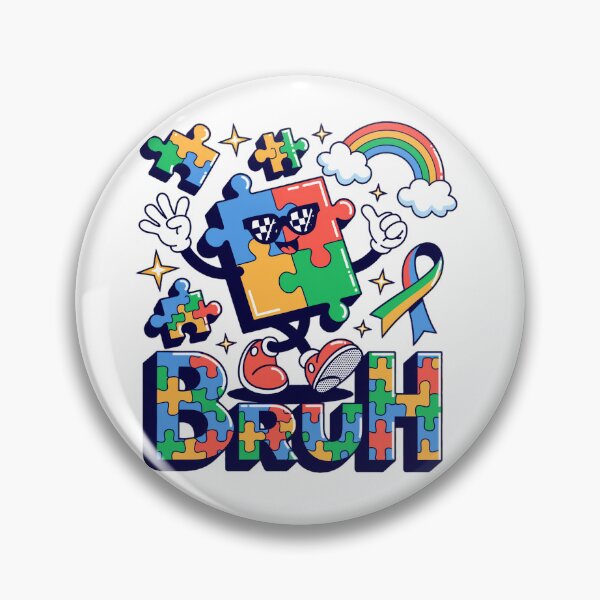 Item preview, Retro Bruh Autism Awareness – Cool Puzzle Piece Character Neurodiversity – Kids & Adult Autism Acceptance designed and sold by pixelspaperslab.