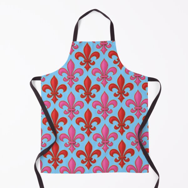 Item preview, Red Pink Fleur-de-lis Design On Blue Background  designed and sold by PatternTitan.