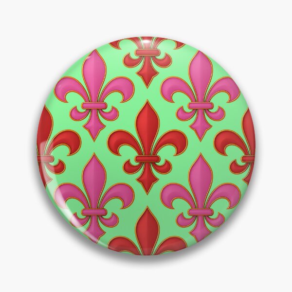 Item preview, Red Pink Fleur-de-lis Design On Green Background  designed and sold by PatternTitan.