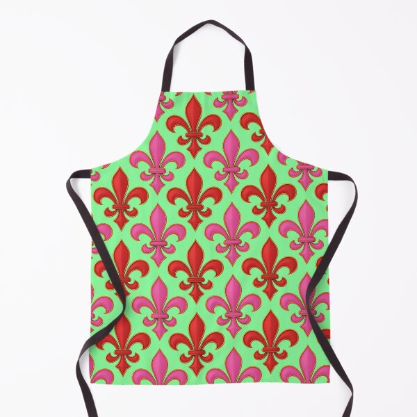 Item preview, Red Pink Fleur-de-lis Design On Green Background designed and sold by PatternTitan.