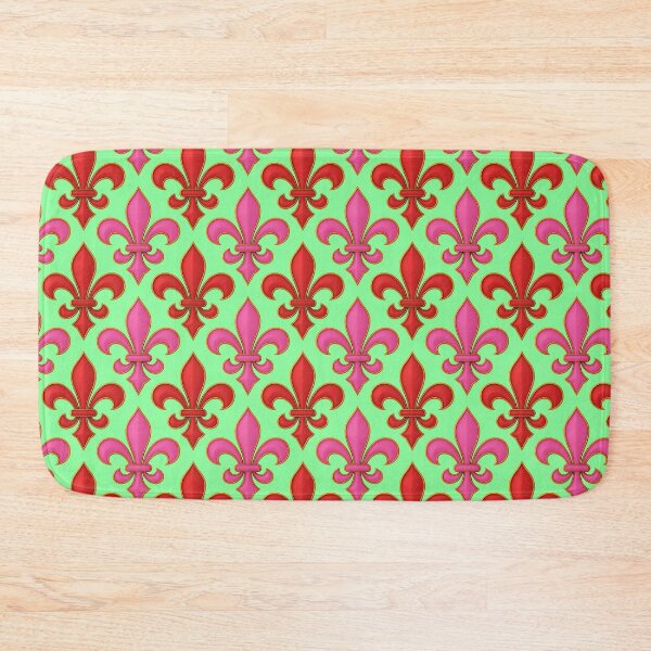 Item preview, Red Pink Fleur-de-lis Design On Green Background  designed and sold by PatternTitan.