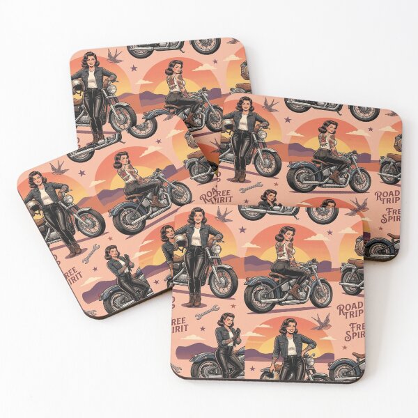Item preview, Rockabilly Biker Girl Seamless Pattern | Retro Sunset Illustration designed and sold by OpenDreamArts.
