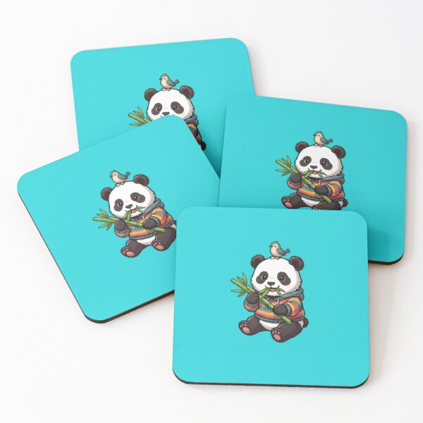 Item preview, Kawaii Panda with Bird & Bamboo - Chibi Art Style designed and sold by WalterAdd.