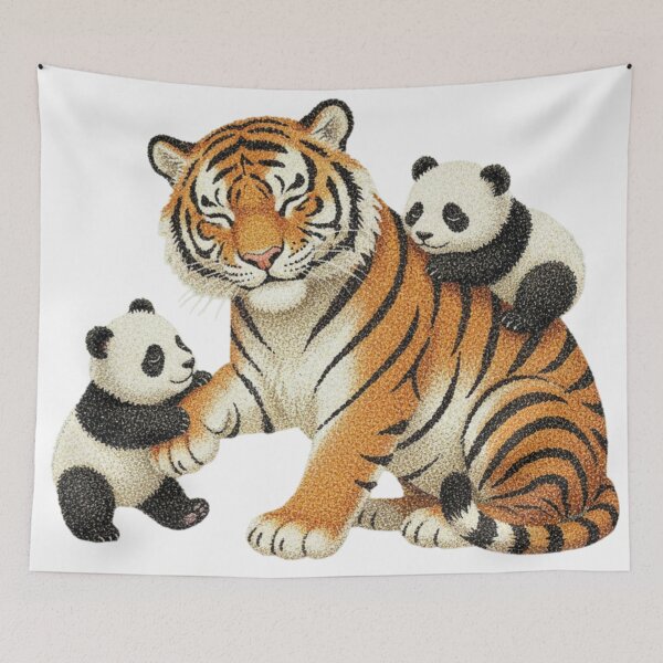 Item preview, A kind tiger is raising a panda cub. designed and sold by PP&RAINBOW SHOP.