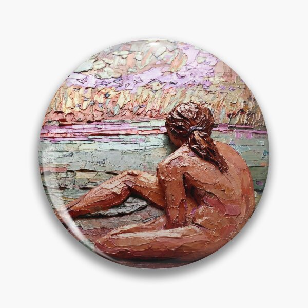 Item preview, Impressionist Textured Oil Painting of a Woman Relaxing by a Serene Pond with Floating Butterflies designed and sold by ARTCREATESHOP.
