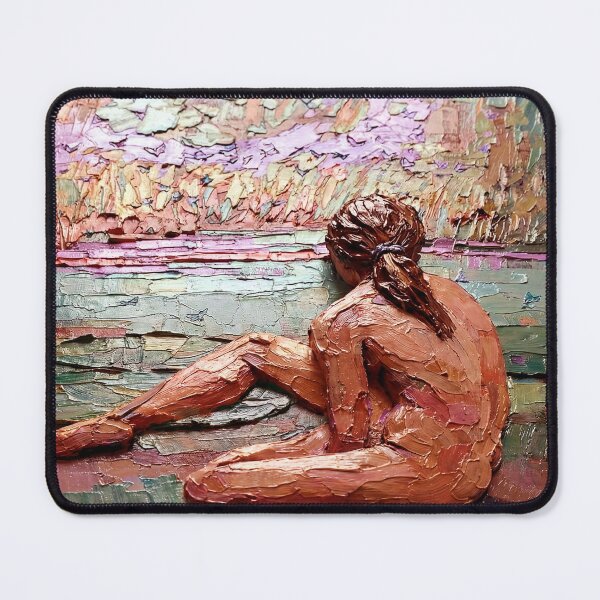 Item preview, Impressionist Textured Oil Painting of a Woman Relaxing by a Serene Pond with Floating Butterflies designed and sold by ARTCREATESHOP.