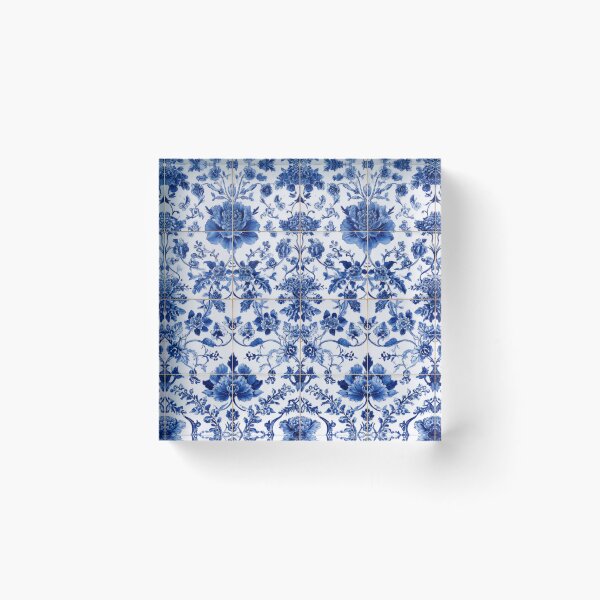 Item preview, Royal Delft Blue Ink Flowers Branches Tile Pattern designed and sold by GrinGalore.