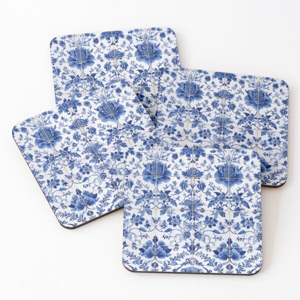 Item preview, Royal Delft Blue Ink Flowers Branches Tile Pattern designed and sold by GrinGalore.