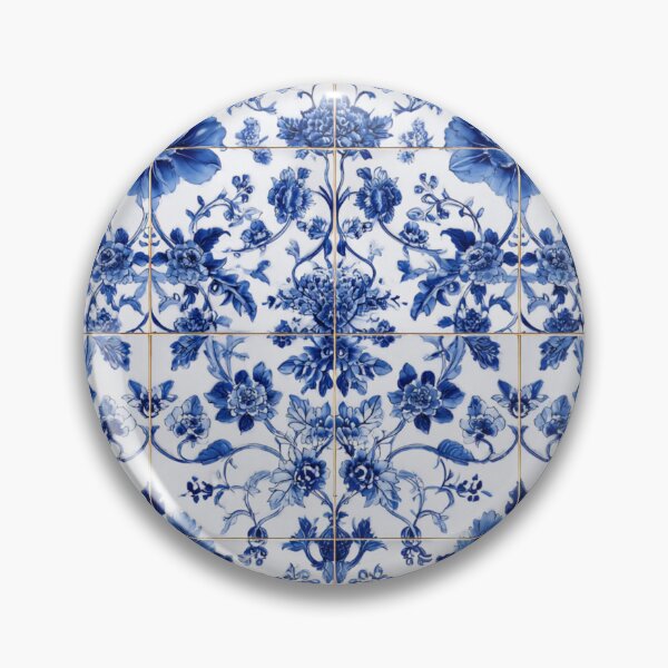 Item preview, Royal Delft Blue Ink Flowers Branches Tile Pattern designed and sold by GrinGalore.