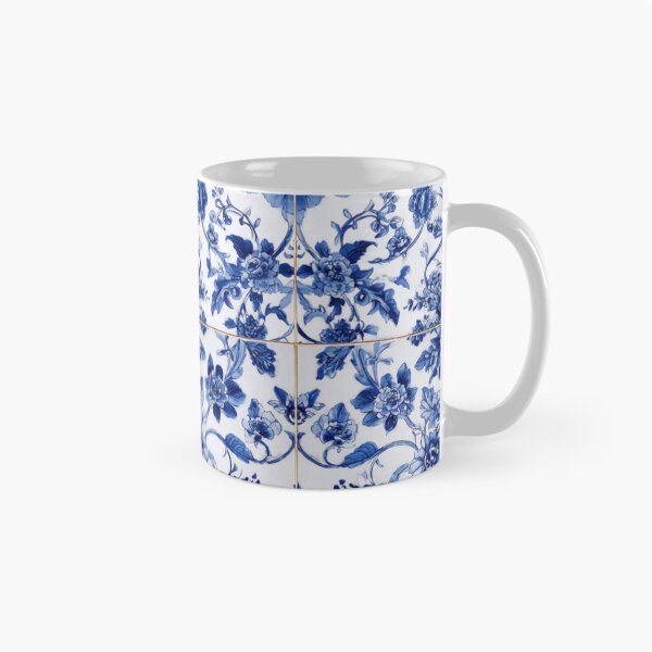 Item preview, Royal Delft Blue Ink Flowers Branches Tile Pattern designed and sold by GrinGalore.