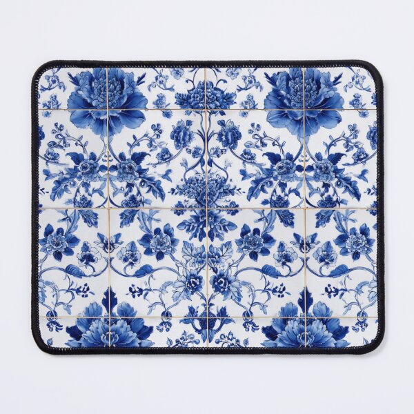 Item preview, Royal Delft Blue Ink Flowers Branches Tile Pattern designed and sold by GrinGalore.
