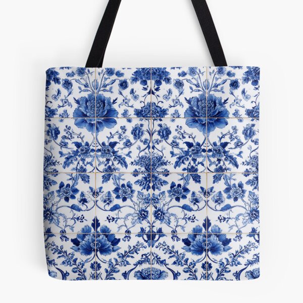 Item preview, Royal Delft Blue Ink Flowers Branches Tile Pattern designed and sold by GrinGalore.