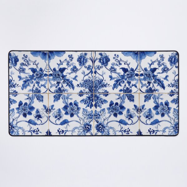 Item preview, Royal Delft Blue Ink Flowers Branches Tile Pattern designed and sold by GrinGalore.
