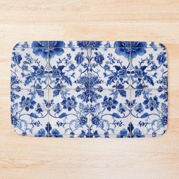 Item preview, Royal Delft Blue Ink Flowers Branches Tile Pattern designed and sold by GrinGalore.