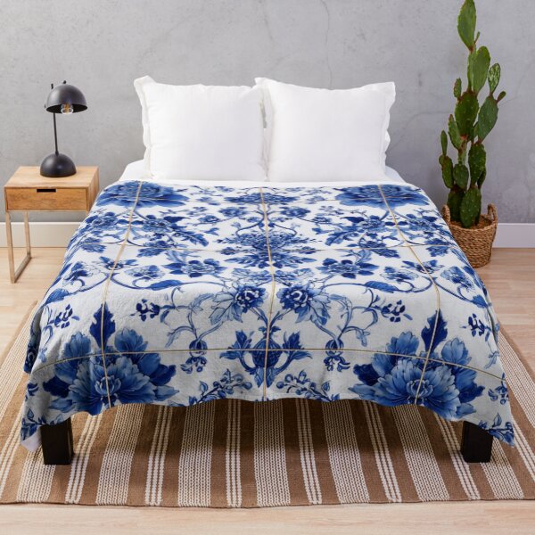 Item preview, Royal Delft Blue Ink Flowers Branches Tile Pattern designed and sold by GrinGalore.