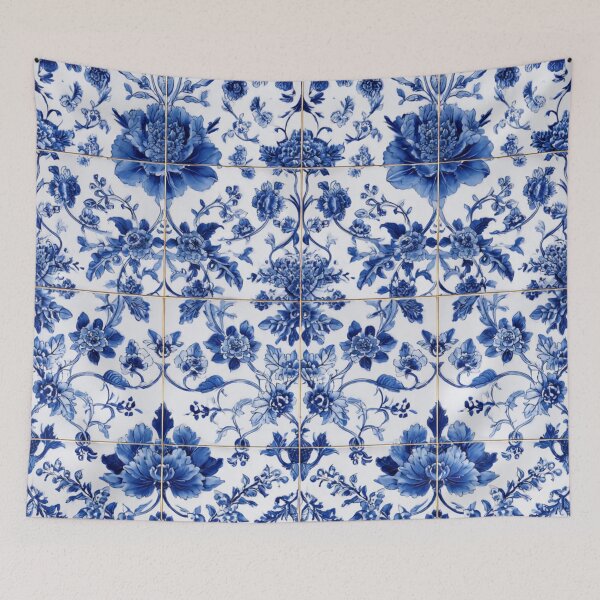 Item preview, Royal Delft Blue Ink Flowers Branches Tile Pattern designed and sold by GrinGalore.