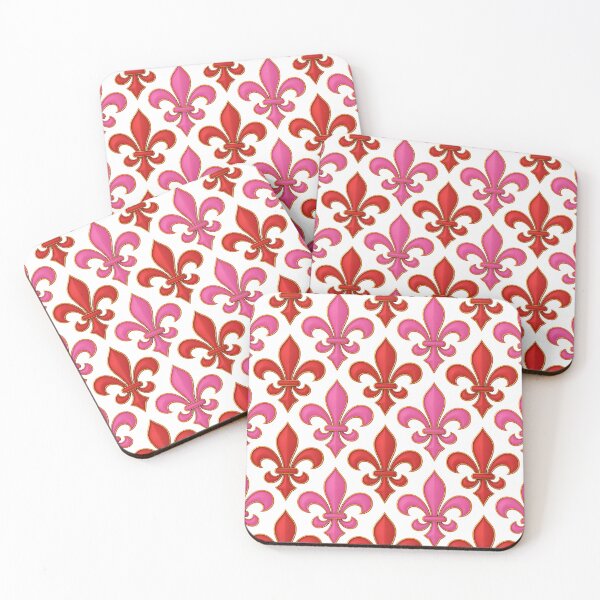 Item preview, Red Pink Fleur-de-lis Design On White Background  designed and sold by PatternTitan.