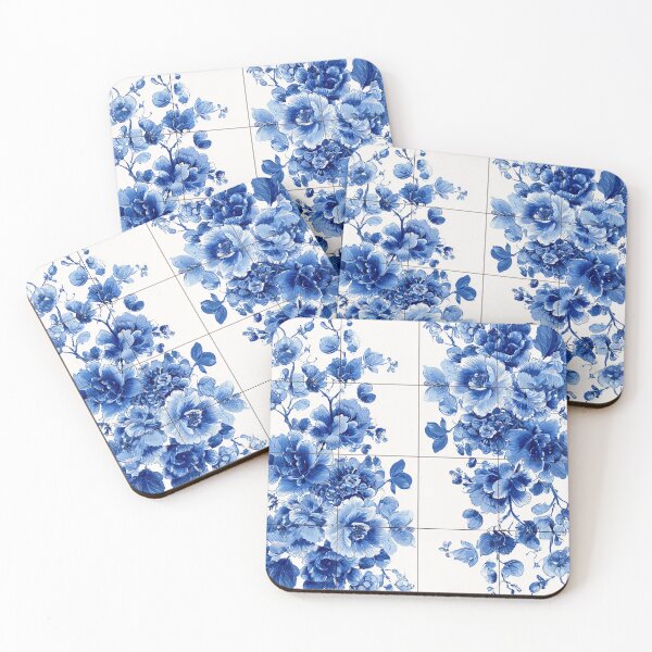 Item preview, Royal Delft Blue Ink Blue Flowers Tile Pattern designed and sold by GrinGalore.