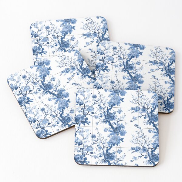 Item preview, Royal Delft Blue Ink Branches Floral Tile Pattern designed and sold by GrinGalore.