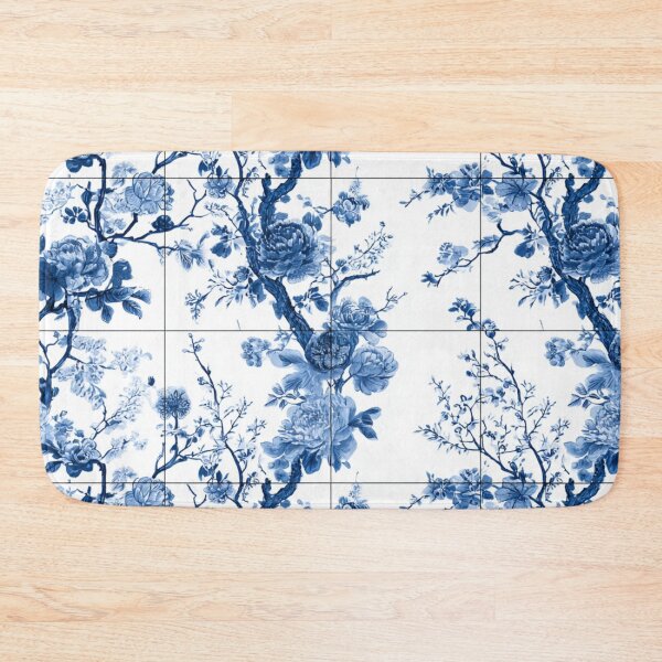 Item preview, Royal Delft Blue Ink Branches Floral Tile Pattern designed and sold by GrinGalore.