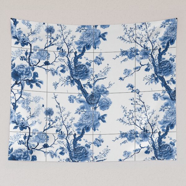 Item preview, Royal Delft Blue Ink Branches Floral Tile Pattern designed and sold by GrinGalore.