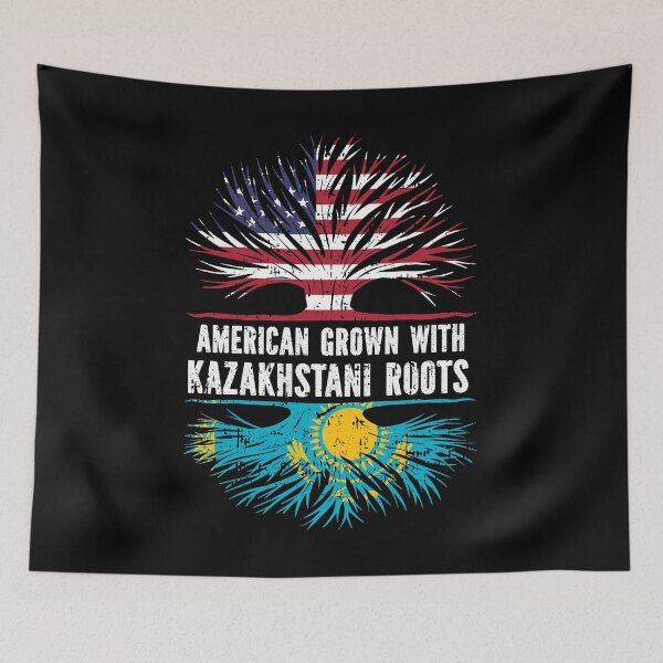 Item preview, American Grown with Kazakhstani Roots USA Flag designed and sold by CosmoKitsch.