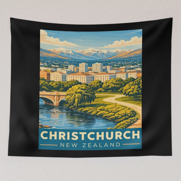 Item preview, Christchurch in New Zealand Vintage Art Travel Landscape designed and sold by MaateoDesign.