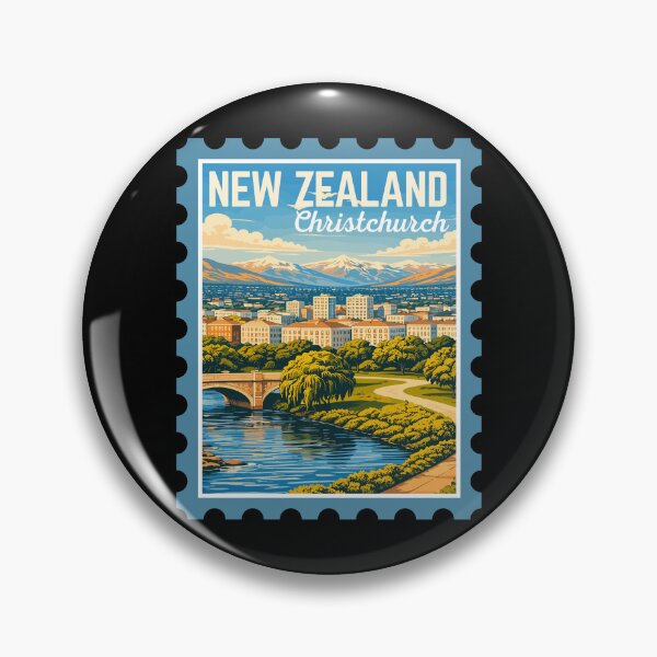 Item preview, Christchurch in New Zealand, Vintage Travel Stamp Illustration designed and sold by MaateoDesign.