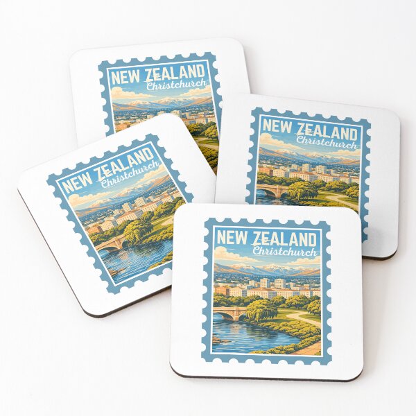 Item preview, Christchurch in New Zealand, Vintage Travel Stamp Illustration designed and sold by MaateoDesign.
