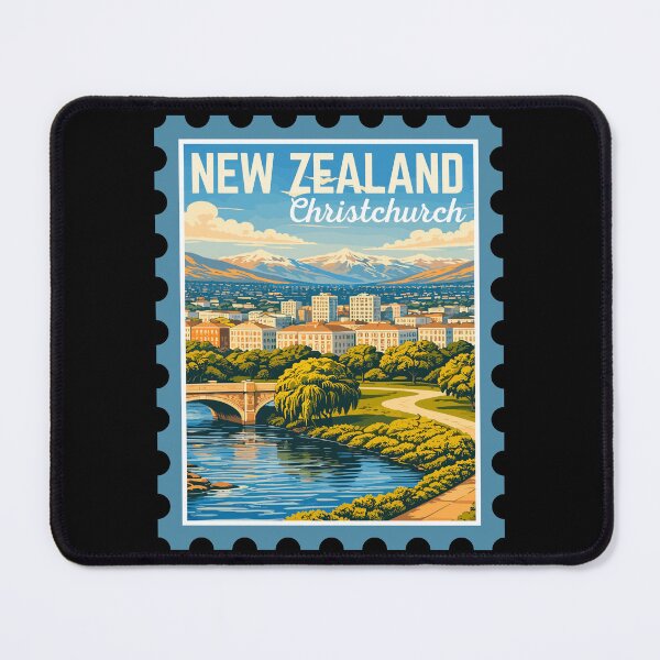 Item preview, Christchurch in New Zealand, Vintage Travel Stamp Illustration designed and sold by MaateoDesign.