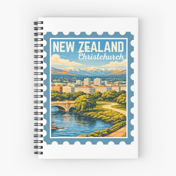 Item preview, Christchurch in New Zealand, Vintage Travel Stamp Illustration designed and sold by MaateoDesign.