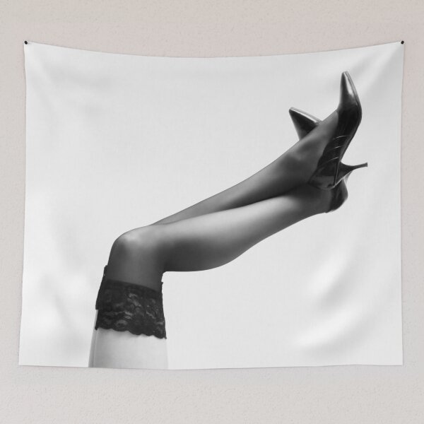 Item preview, Get a leg up funny woman in stockings black and white photograph designed and sold by Astrid Arkhangelsky.