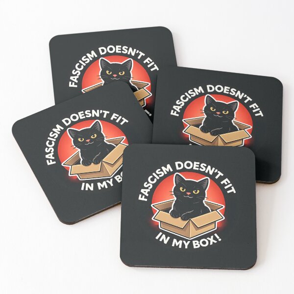 Item preview, Fascism Doesn’t Fit In My Box  Funny Black Cat Protest Sticker – Cozy Anti-Fascist Red Circle Humor Design designed and sold by WAUZ.