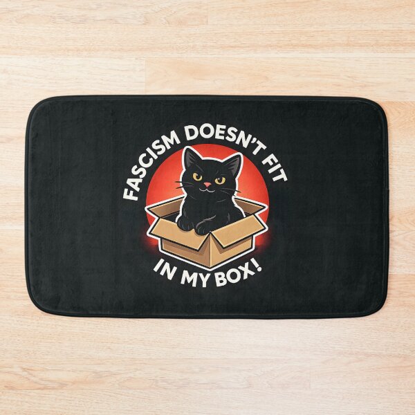 Item preview, Fascism Doesn’t Fit In My Box  Funny Black Cat Protest Sticker – Cozy Anti-Fascist Red Circle Humor Design designed and sold by WAUZ.