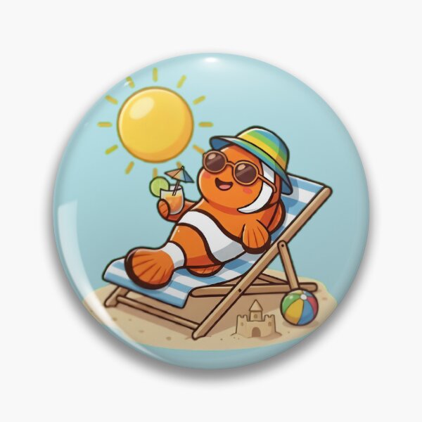 Item preview, Kawaii Clownfish Relaxing on Beach - Summer Sunbath Cartoon designed and sold by WalterAdd.