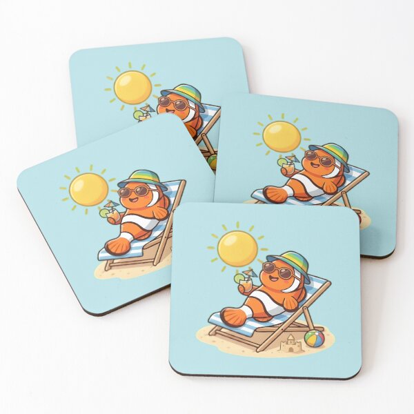 Item preview, Kawaii Clownfish Relaxing on Beach - Summer Sunbath Cartoon designed and sold by WalterAdd.